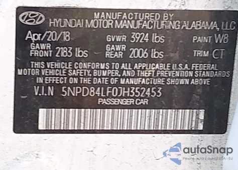 2018 Hyundai Elantra Sel from USA, damaged, VIN 5NPD84LF0JH352453